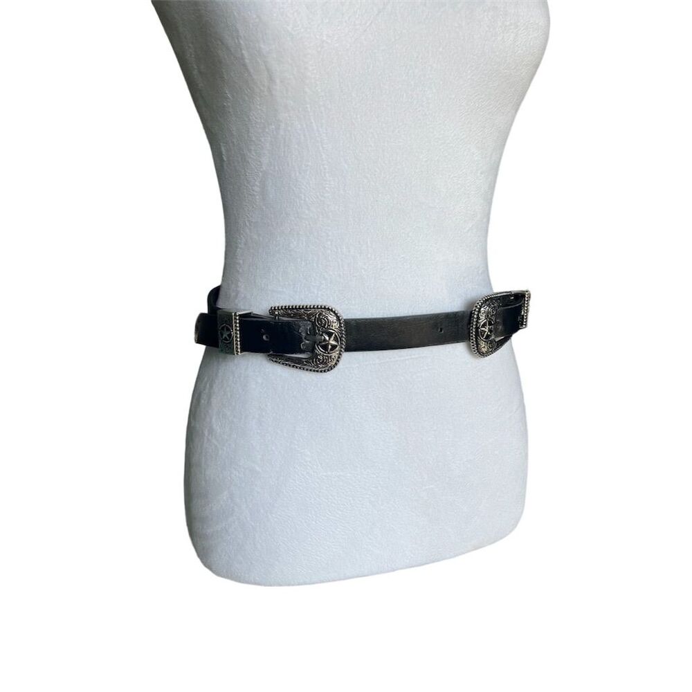 Vintage Women's Black Double Buckle Western Belt One Size Adjustable
